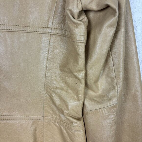VINTAGE EXPRESS Leather Jacket Tan Womens 9/10‎ Weathered Western Boho Festival - Picture 7 of 11